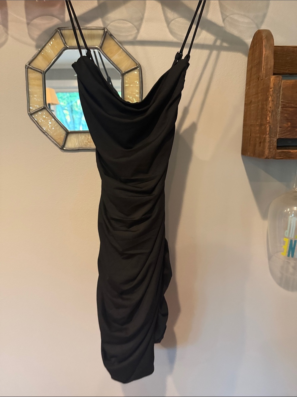 Black Cowl Neck Ruched Slip Dress